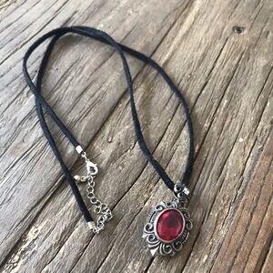 Elegant Silver Pendant Necklace with faux Red Gemstone